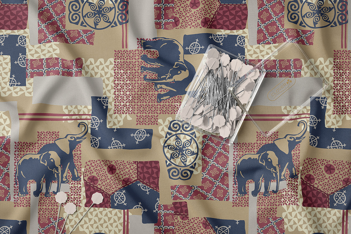 Tribal Elephant Patchwork Pattern, a Pattern Graphic by StudioGlouna (Photo 2 of 5)