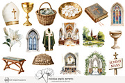 115 watercolour church clip art, an Object Illustration by Poppy Lane Studio (Thumbnail 9 of 11)