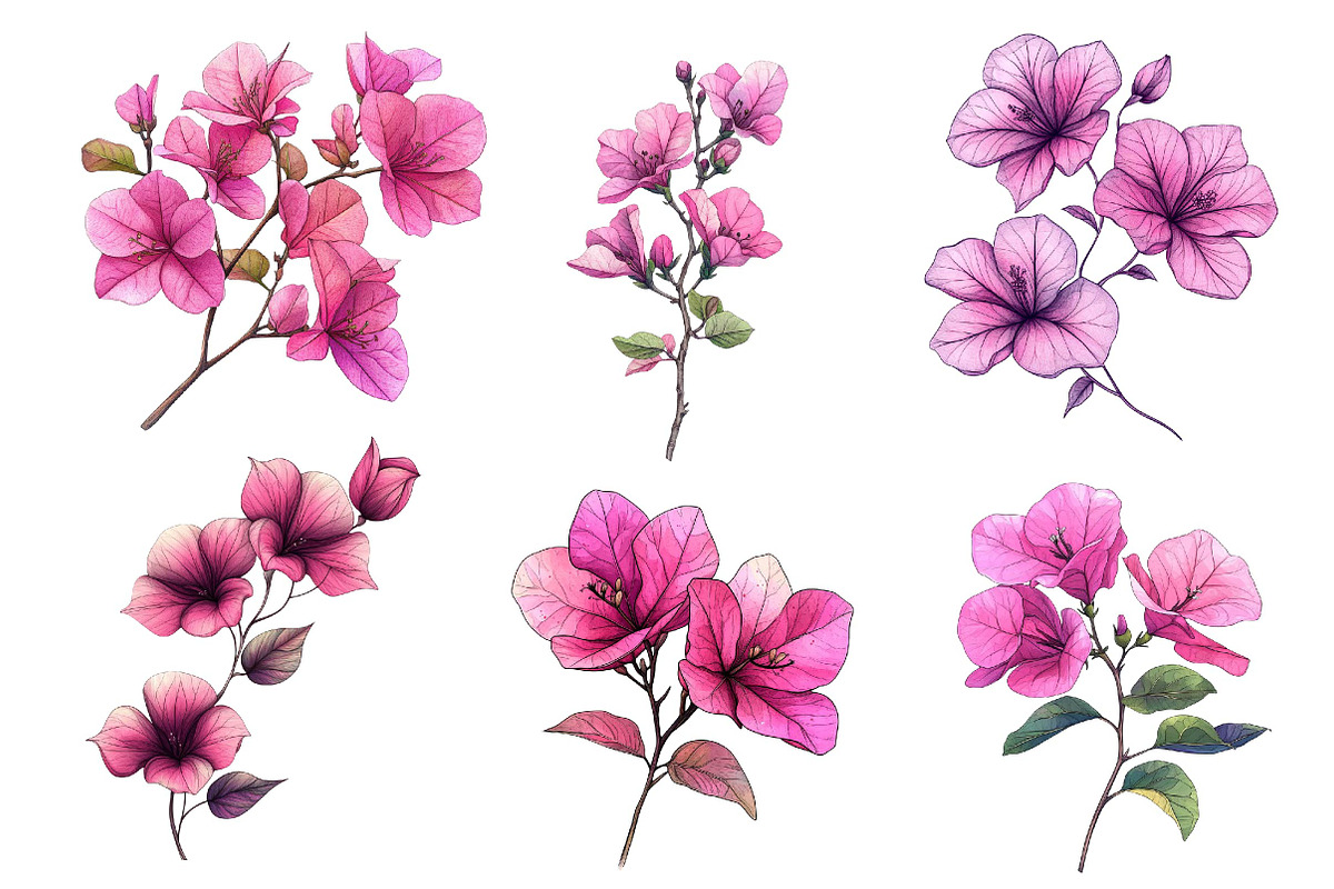 Bougainvillea Flower Clipart Bundle, an Illustration by Dream Creation (Photo 5 of 6)