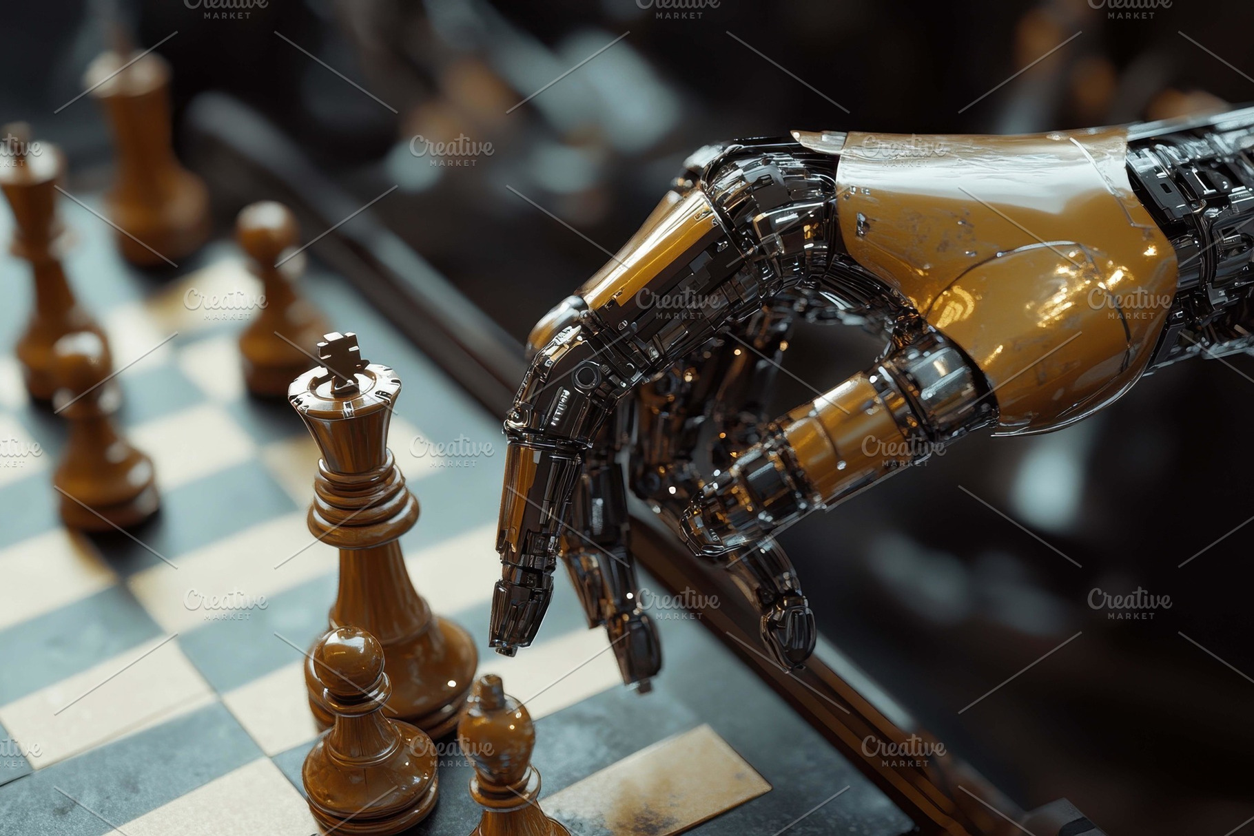 Robotic hand making a strategic move, a Photo by Tanuart
