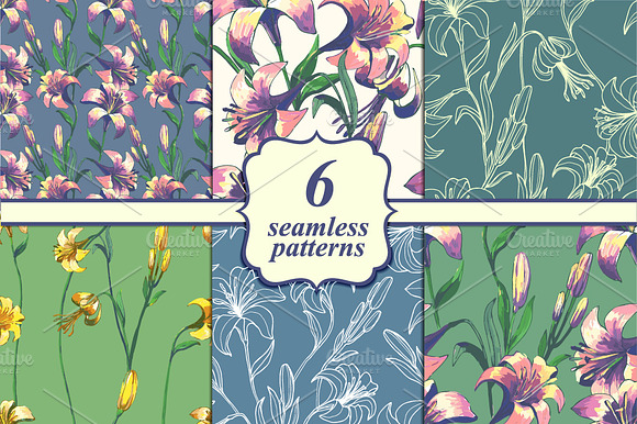 Set of six seamless floral patterns preview 5