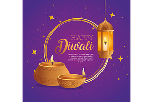 Happy diwali diya candles and, a Decorative Illustration by studiogstock