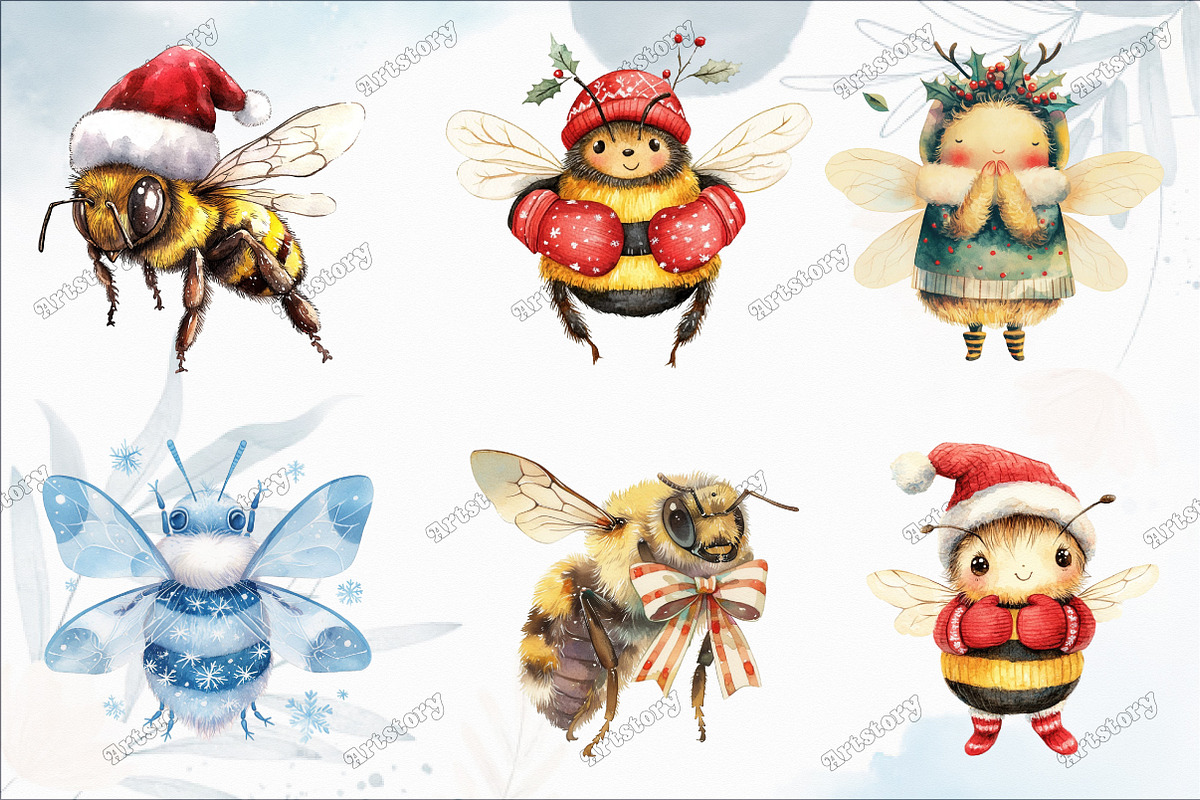 Cute Cartoon Christmas Bees Clipart, an Illustration by designcity5 (Photo 2 of 5)
