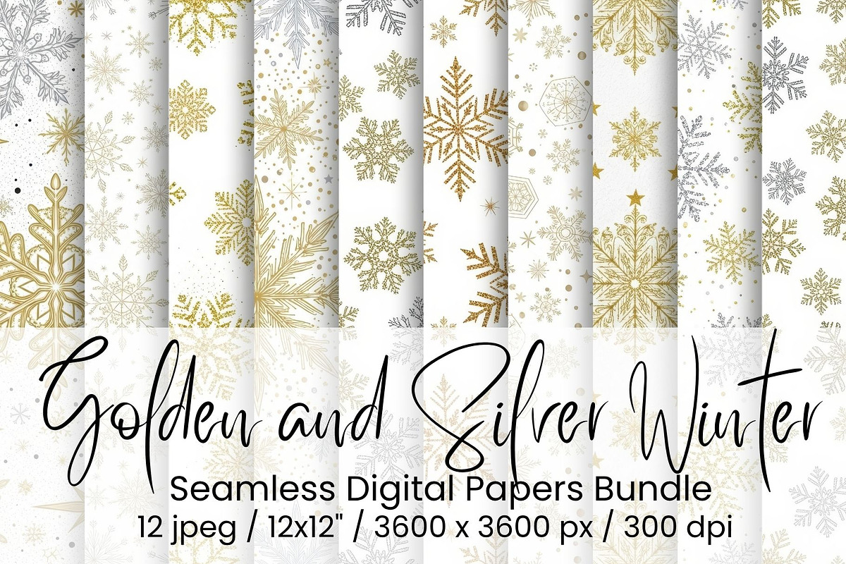 Golden and Silver Winter Seamless, an Illustration by Mashimara (Photo 1 of 5)