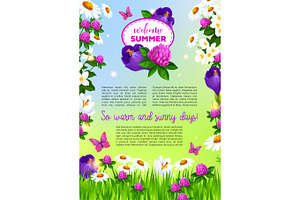 Flowers Vector Poster For Welcome Summer Greetings