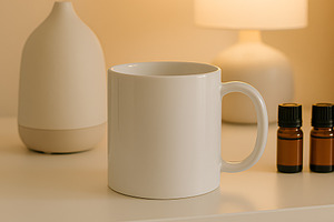 Mug with Essential Oils and Diffuser, a Background Photo by illuztrate