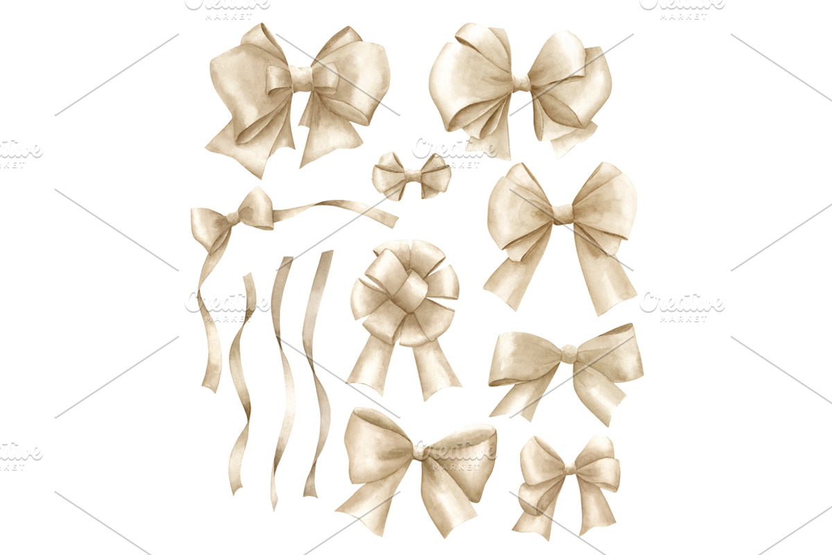 Beige Bows And Ribbons Set, an Illustration by Natikka Art (Photo 2 of 3)