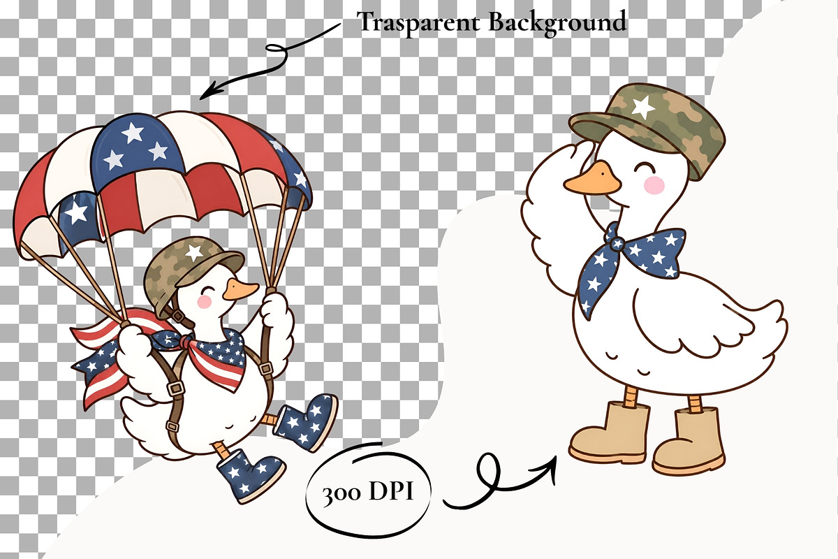 Veterans Day Silly Goose Clipart PNG, an Animal Illustration by SugarCloudStudioArt (Photo 2 of 6)