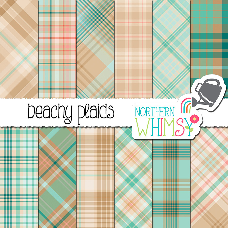 Tan, Turquoise & Teal Plaid, a Pattern Graphic by Northern Whimsy Design