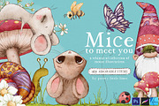 Cute Mice & Friends Clipart Set, an Animal Illustration by Pretty Little Lines (Thumbnail 1 of 13)