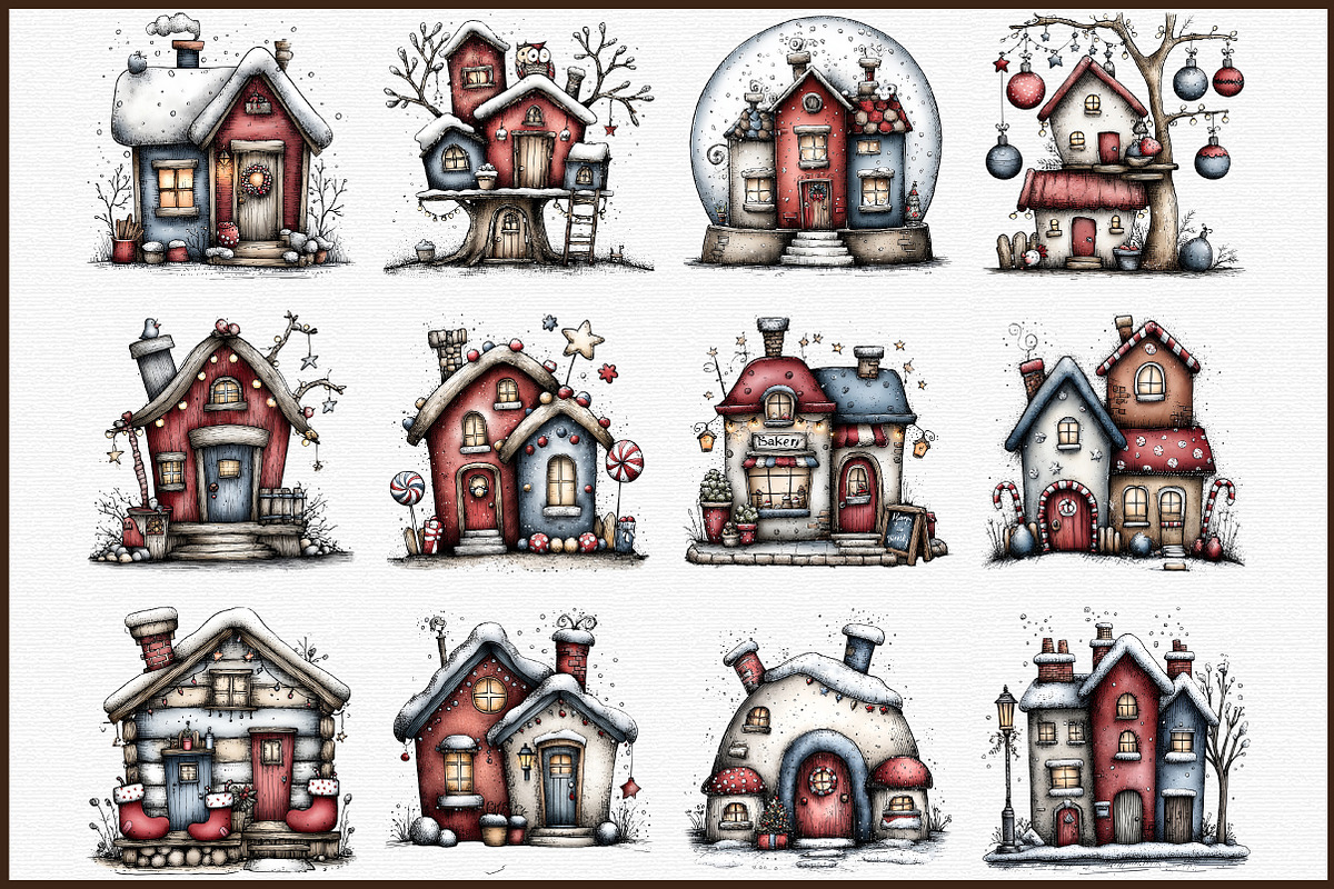 Whimsical Christmas House Clipart, an Illustration by Sublimation Artist (Photo 3 of 6)