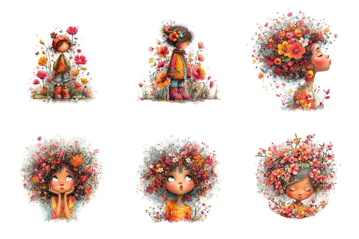 Whimsical girl and flower spring PNG, an Illustration by SinaCreation (Photo 8 of 11)