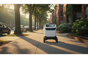 Autonomous delivery robot on a, a Transportation Photo by Igor Tichonow