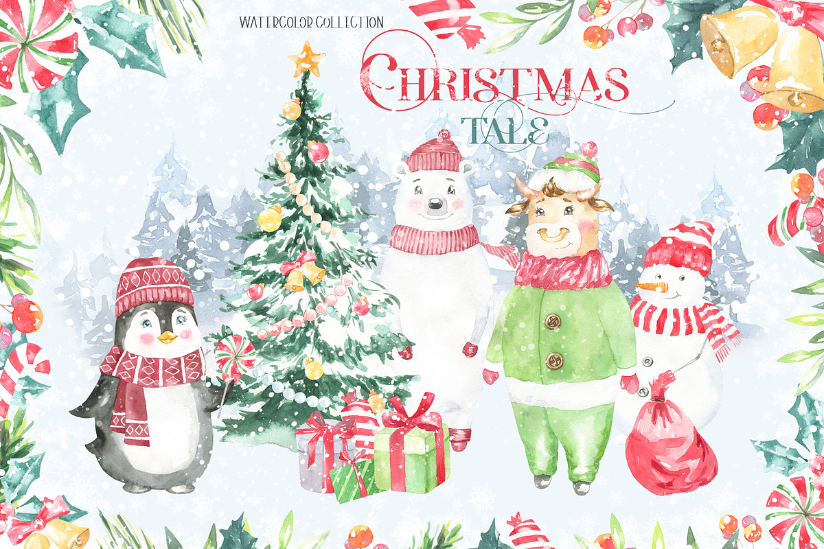 Christmas Tale Watercolor Clipart, an Animal Illustration by Catherine Wheel (Photo 1 of 14)