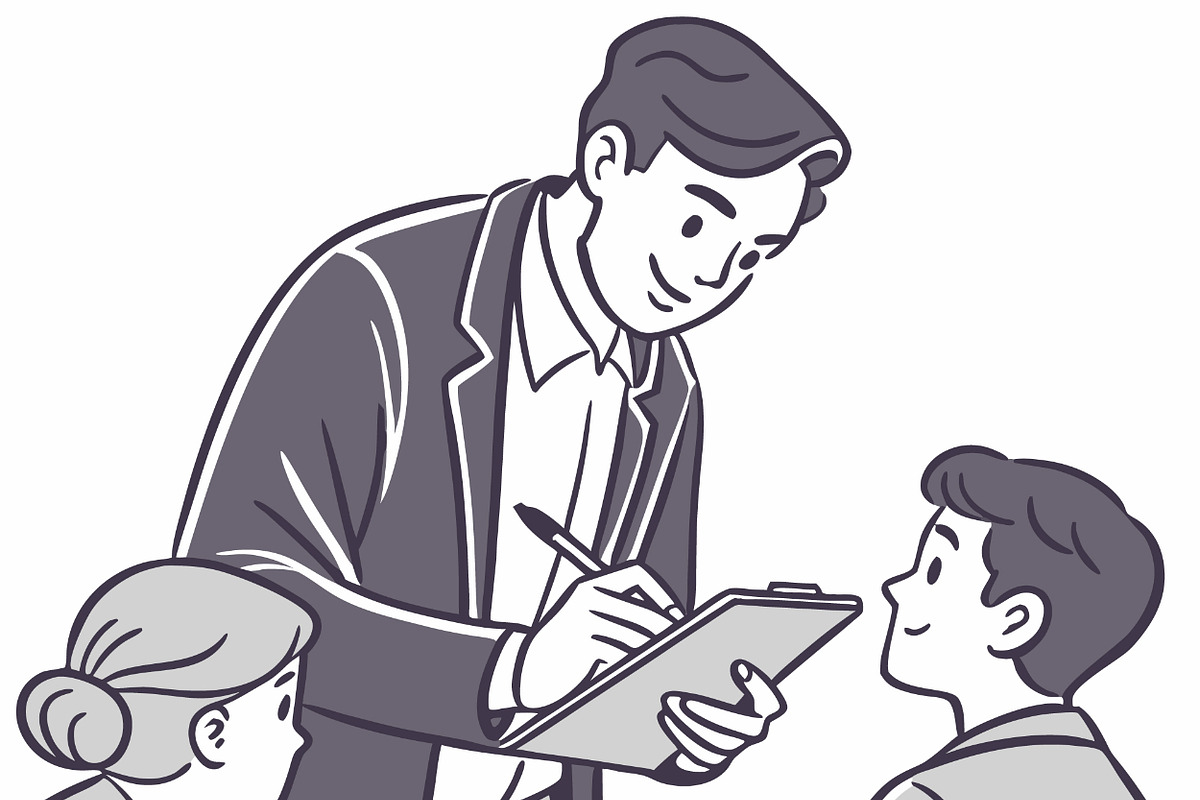 Man in suit writing on clipboard, a Person Illustration by SouravDesign (Photo 2 of 3)
