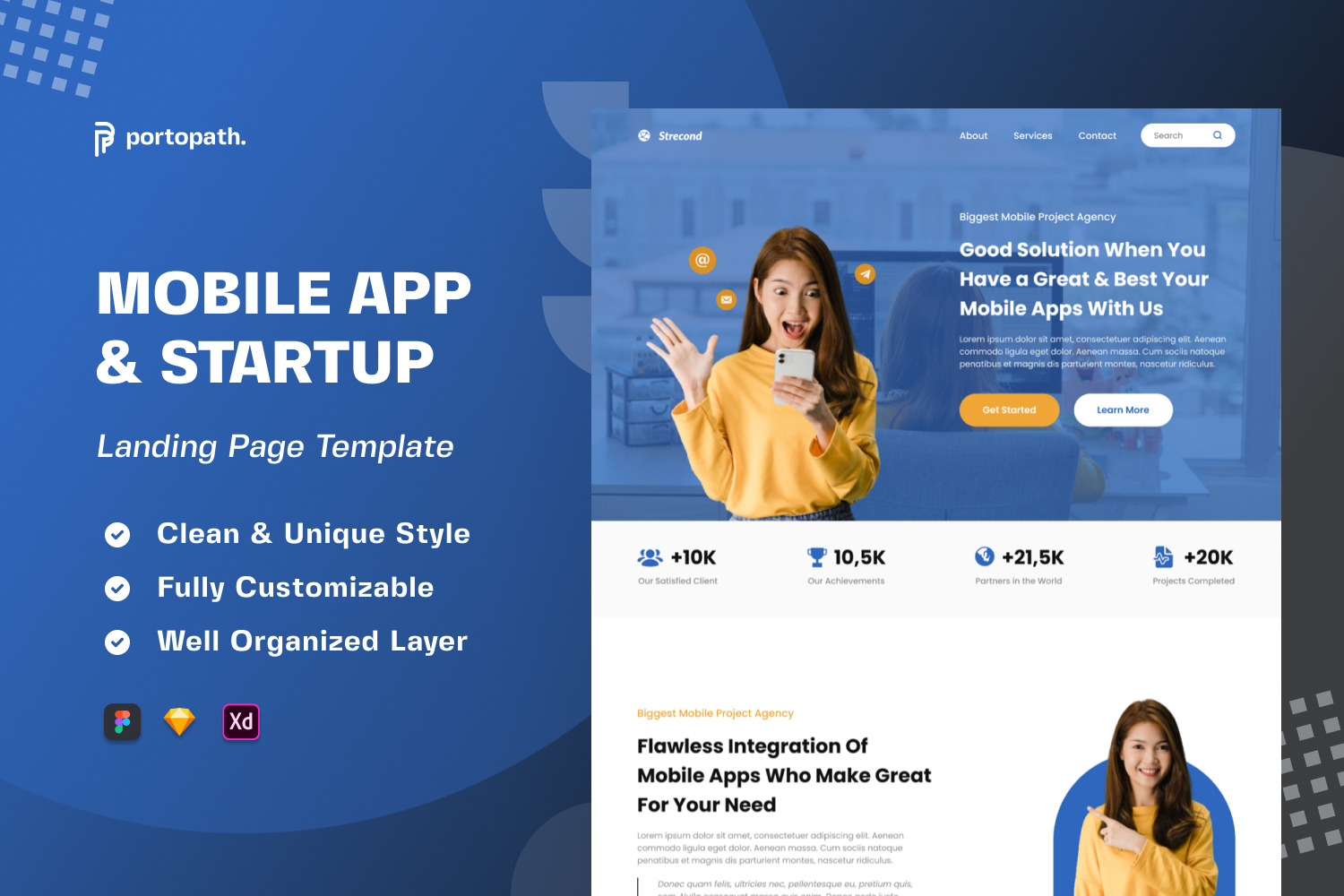 Landing Page Mobile App StartUp by Portocraft  Creative Market