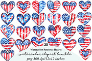 Watercolor Patriotic Hearts Clipart, an Illustration by Digital Artistic99 (Thumbnail 1 of 9)
