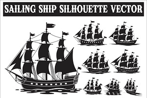 Sailing Ship Silhouette Vector, an Illustration by Amazin_art