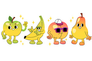 Groovy fruit mascots set isolated on, a Food Illustration by art PVP - market