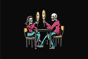 Skeleton Couple with Smiley Masks, an Object Illustration by nomlimo.com