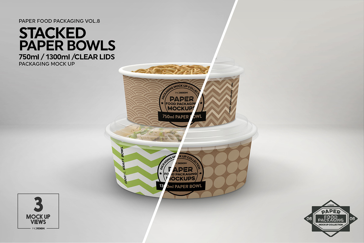 Stacked Paper Bowls Packaging Mockup, a Cups & Container Mockup by INCDesign (Photo 6 of 7)