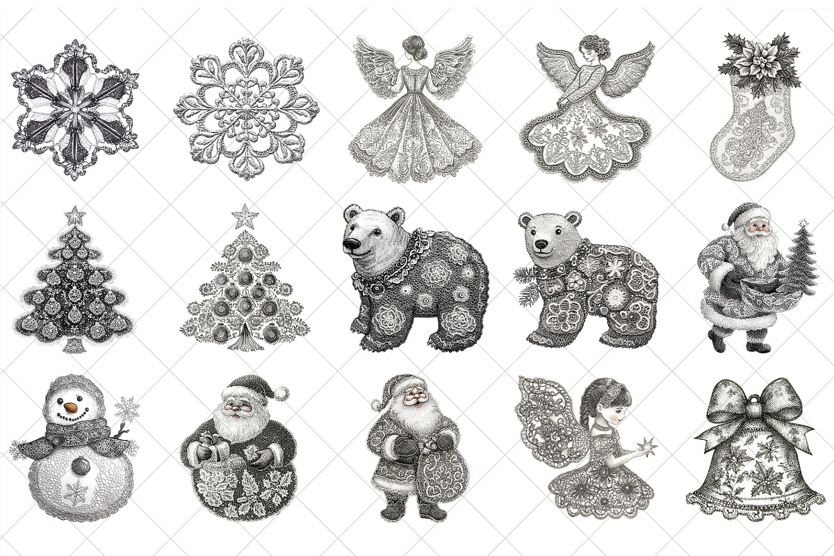 Handmade Lace Christmas Clipart, an Illustration by SinaCreation (Photo 2 of 7)