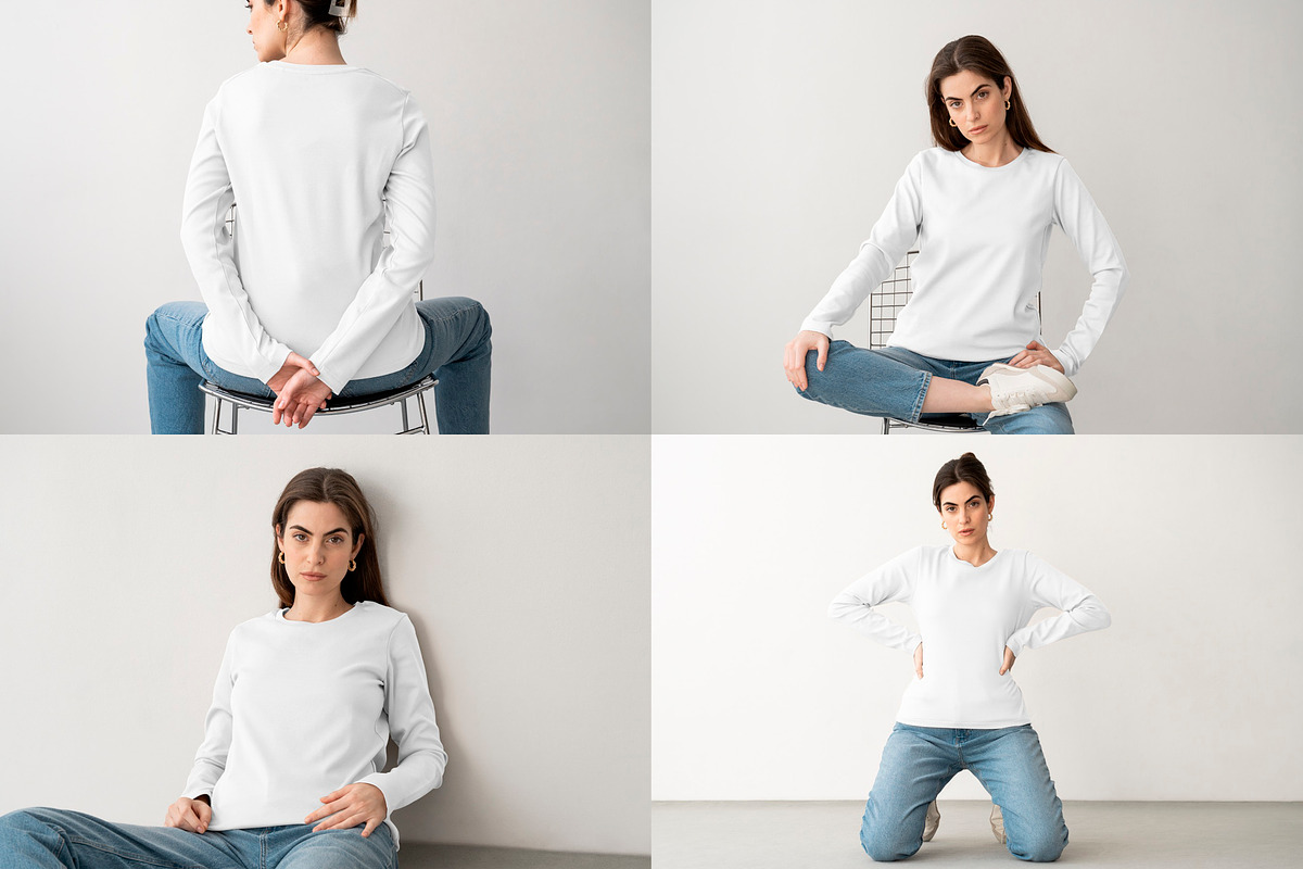 16 Woman long sleeve t-shirt mockups, a Shirt Mockup by Moixo studio (Photo 7 of 10)