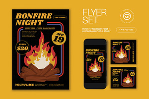 Black Yellow Bonfire Night Flyer Set, a Flyer Template by graphicook