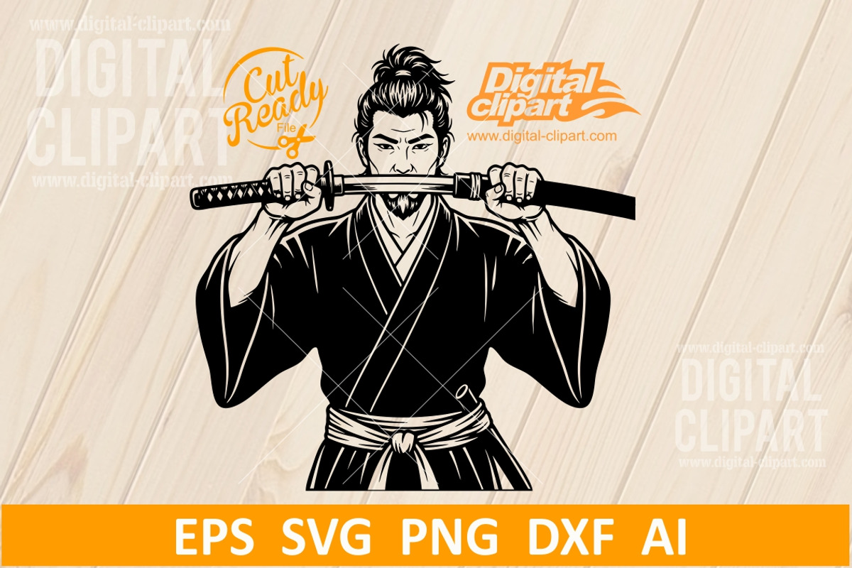 Samurai Warrior with Katana SVG, an Animal Illustration by Digital-Clipart