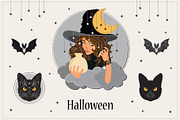 Halloween Witch, Cat, Bat Character, a Decorative Illustration by Imaginary Party (Thumbnail 1 of 10)