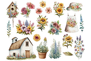 Watercolor Flower Garden Clipart