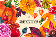 Autumn Poem Watercolor Fall clipart, a Seasonal Illustration by SashaKondr (Thumbnail 1 of 15)