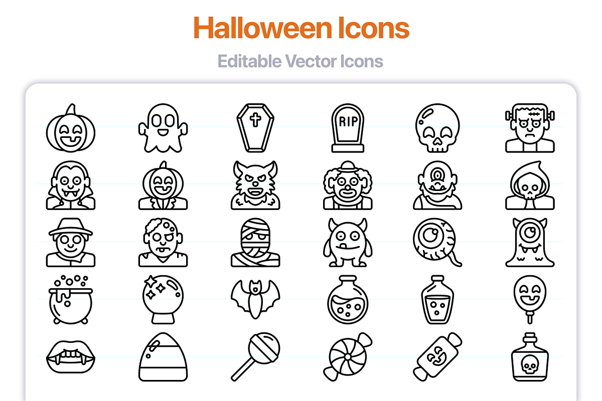 60 Halloween Line Vector Icons, an Outline Icon by Juicy Icons (Photo 5 of 6)