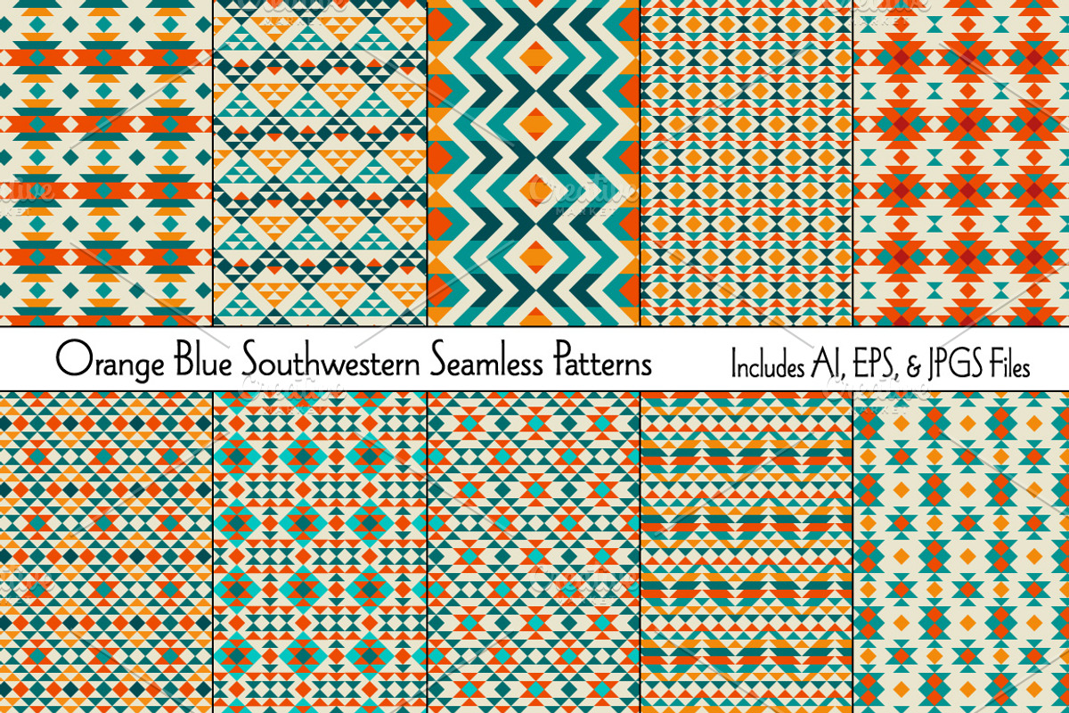 Blue Orange Southwestern Patterns, a Pattern Graphic by Melissa Held Designs (Photo 1 of 4)