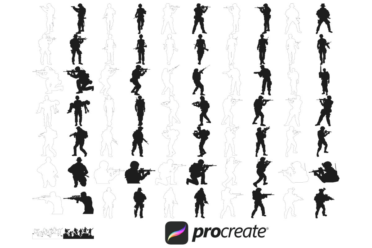 Soldier Figure Poses Set 1, 72 Poses, a Brush Add-On by Disasterology Ink (Photo 4 of 10)