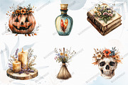 Watercolor Boho Halloween Clipart, an Illustration by designcity5 (Thumbnail 3 of 5)