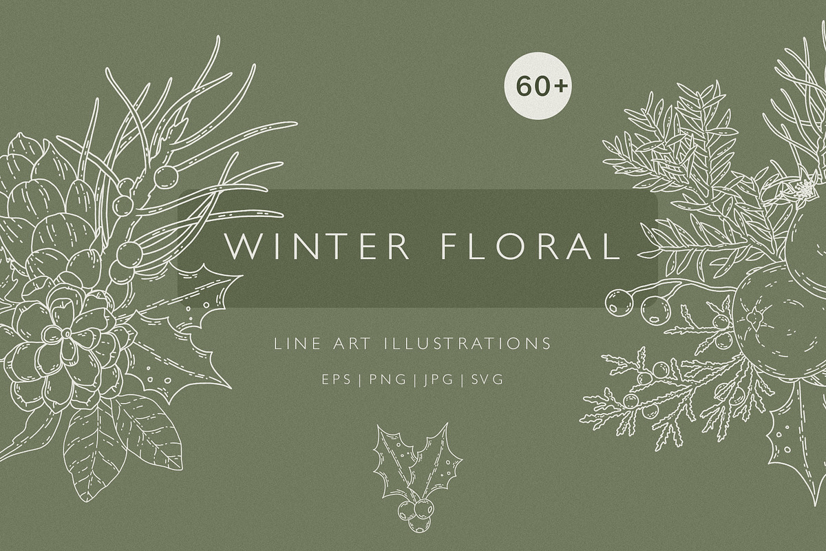 WINTER FLORAL Christmas line art set, a Decorative Illustration by Madiwaso (Photo 1 of 9)