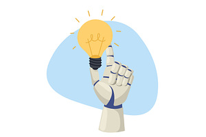 Robot hand holds light bulb, a Technology Illustration by Vectorbuum