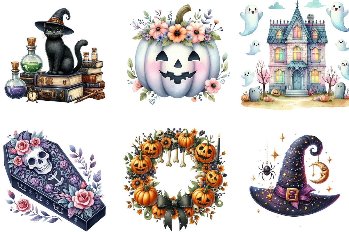 Watercolor Spooky Season Clipart, an Illustration by DreamArtGraphic (Photo 3 of 5)