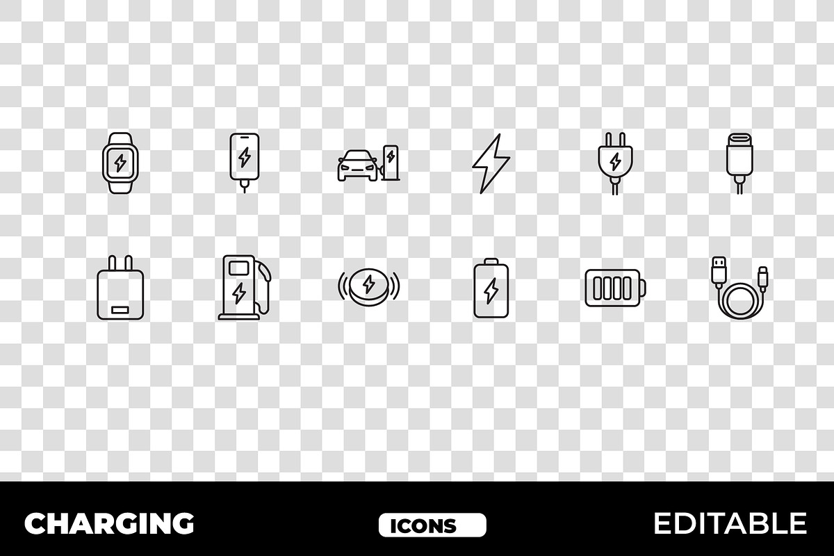 Charging Outline Icon Set, an Outline Icon by Unique Design Team (Photo 1 of 3)