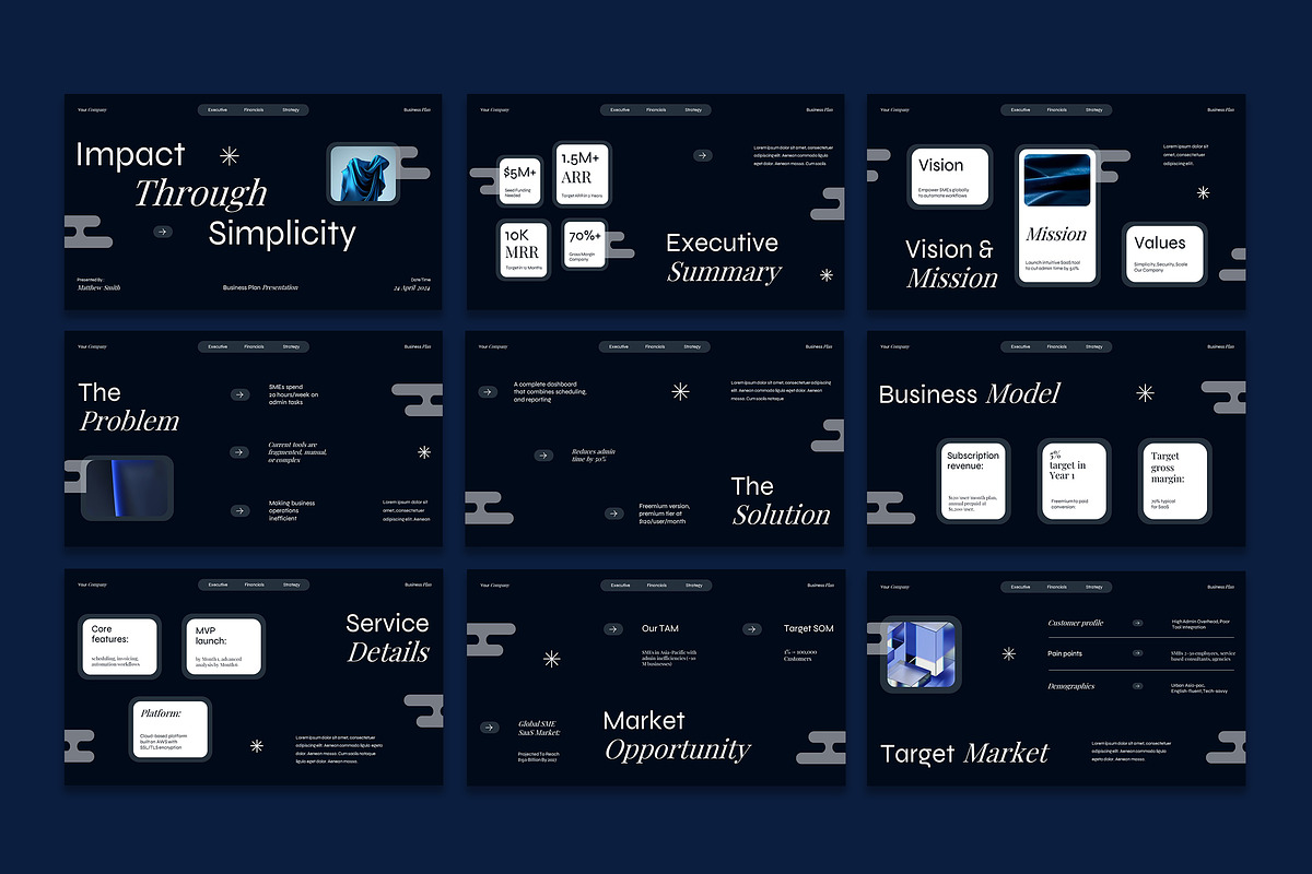 Dark Blue Business Plan Presentation preview 3