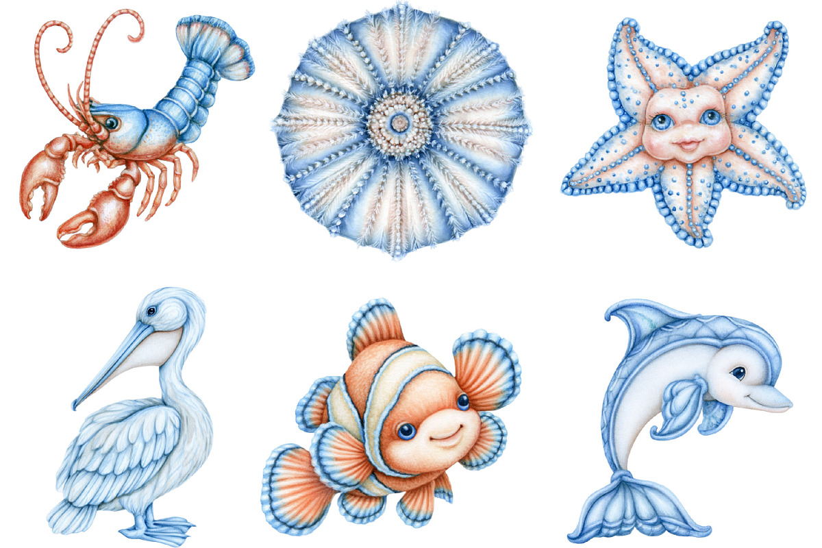Watercolor Sea Animals Clipart, a Seasonal Illustration by SVGArt (Photo 5 of 5)