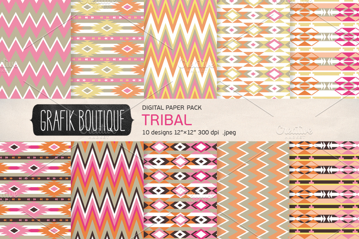 Tribal pattern digital paper girly