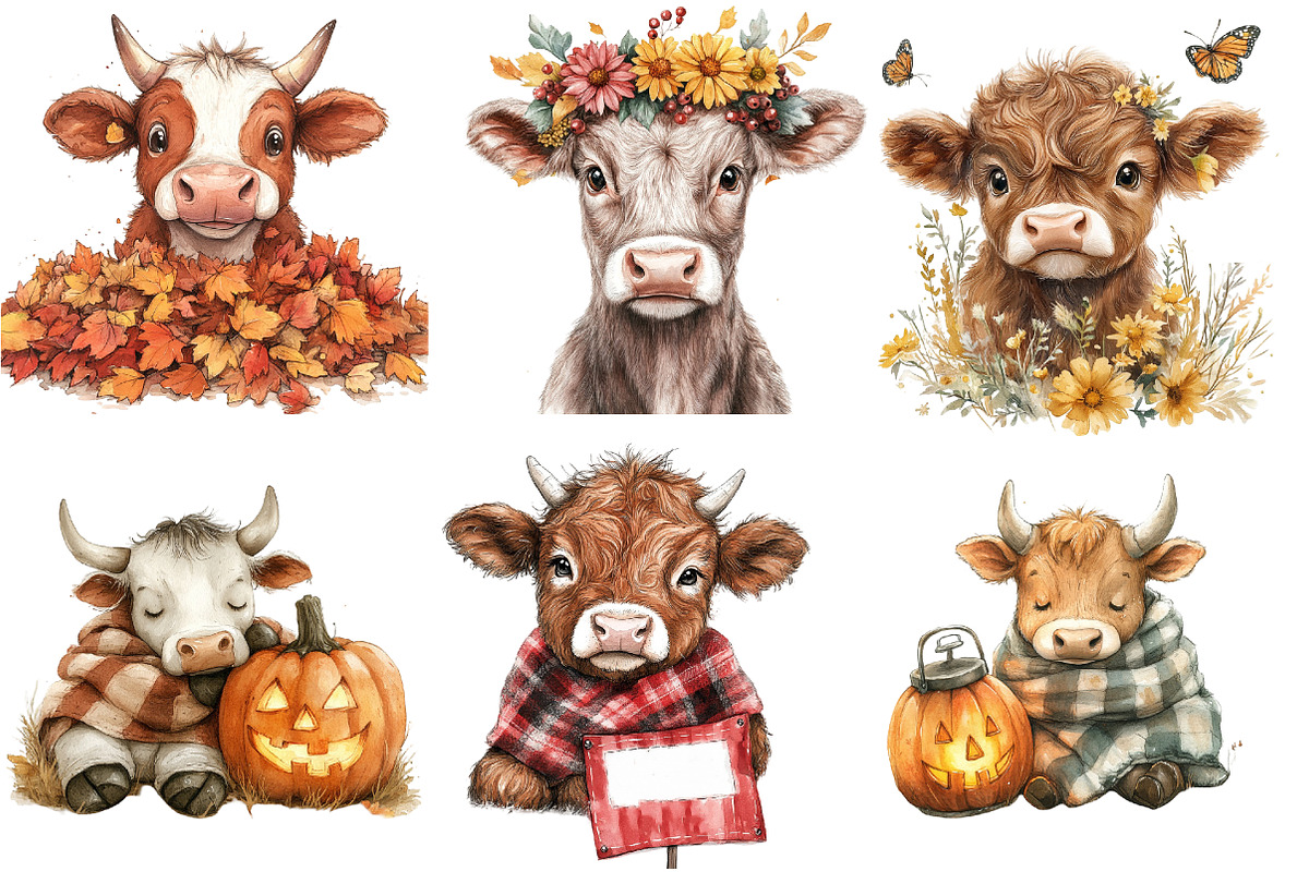 Watercolor Autumn Haighland Cow png, an Illustration by Watercolor design (Photo 4 of 4)