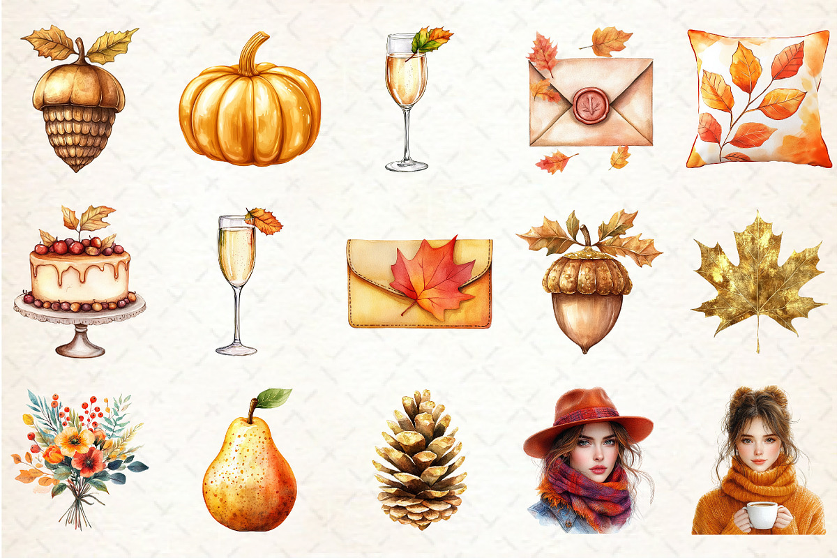Watercolor Elegant Autumn Clipart, an Illustration by Rose Art (Photo 2 of 4)