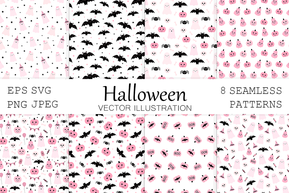 Cute Pink Halloween seamless pattern, a Pattern Graphic by IrinaShishkova (Photo 1 of 7)