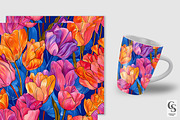 Bright Tulip Flower Seamless Pattern, a Pattern Graphic by Creative Store (Thumbnail 2 of 5)