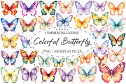 Watercolor Colorful Butterfly Clipar, an Illustration by designcity5 (Thumbnail 1 of 5)