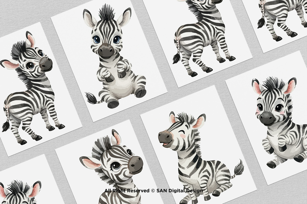 15 Bundle Watercolor Cute Zebra Wild, an Animal Illustration by Morspective (Photo 3 of 8)