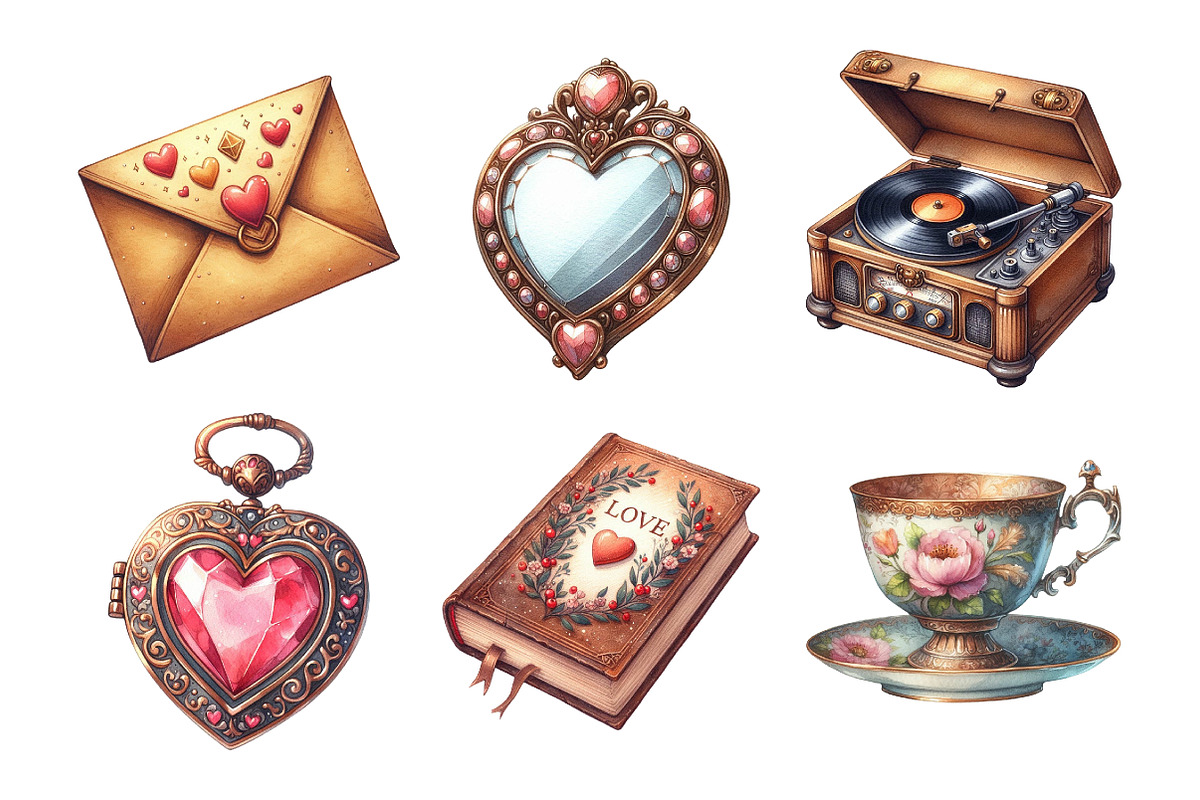 Watercolor Vintage Lover Clipart, an Illustration by Daily.Designs (Photo 5 of 5)